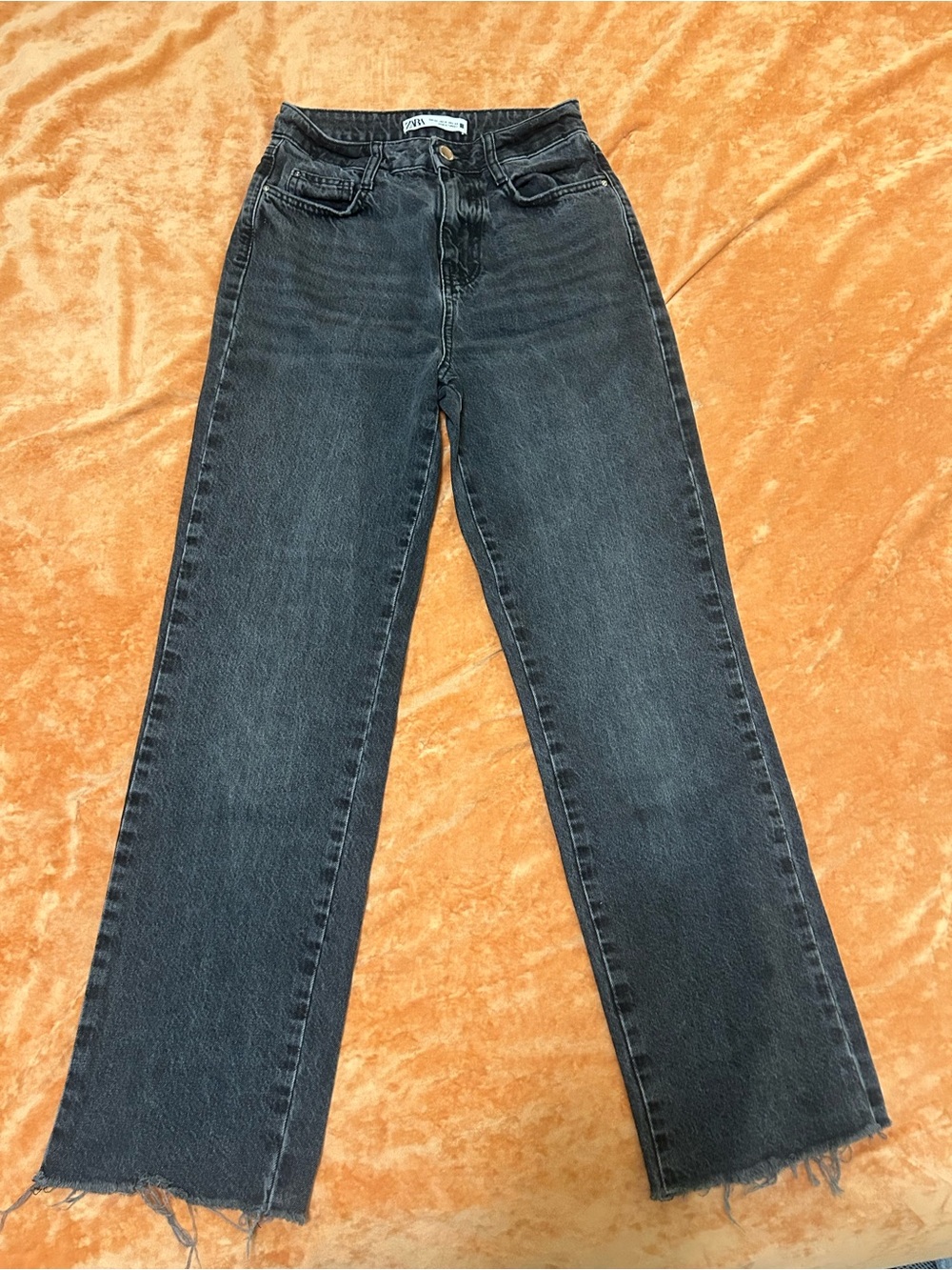 Zara High-Rise Straight Leg Jeans - Black Wash, Size 0
